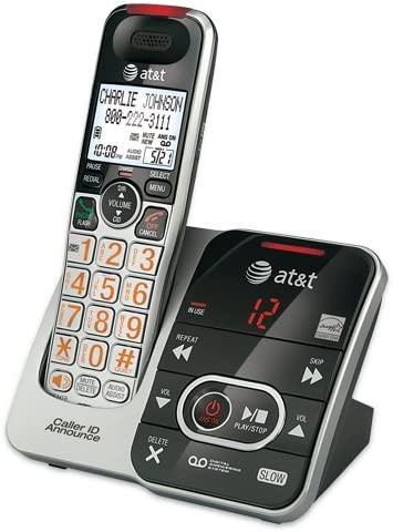 The cordless phone on it's docking station which is also an answering machine. The caller has 12 voice messages and is tryng to call a Charlie Johnson
