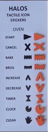Black and Orange tactile stickers used for labeling your oven. Includes stickers for Start, Cancel, Bake/Roast, Broil, Increase, Decrease, Timer, Clock and Clean. 