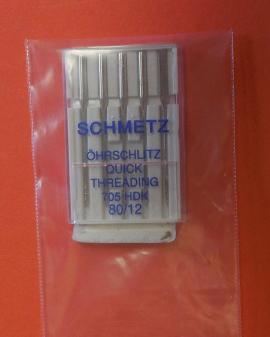 A set of Schmetz sewing machine quick threading needles. 705 handicap and 80/12