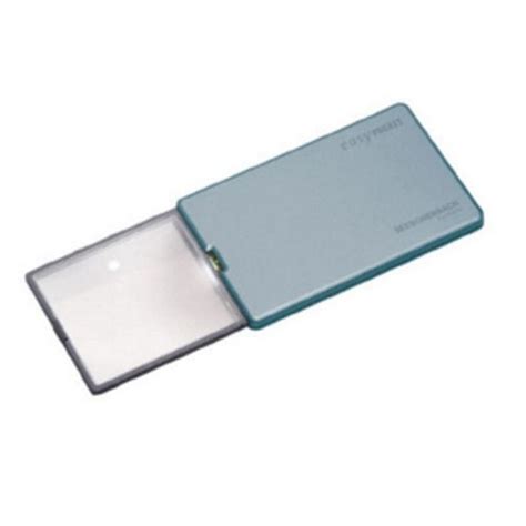 A gray pocket magnifier with the lens extened out for use